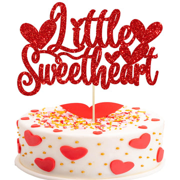 Gyufise 1Pc Little Sweetheart Cake Topper Glitter Happy Valentine'S Day Cake Topper Decoration For Valentine Theme Birthday Brid