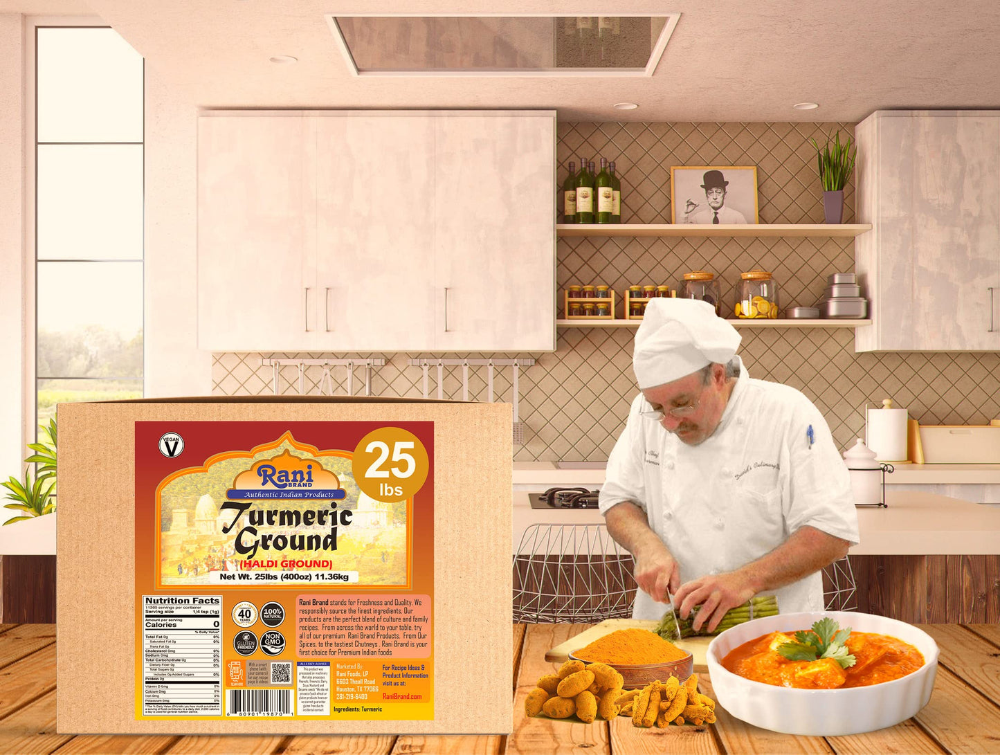 Rani Turmeric (Haldi) Root Powder Spice, (High Curcumin Content), 25Lbs (400Oz) 11.36Kg ~ Bulk Box ~ All Natural | 100% Pure | V