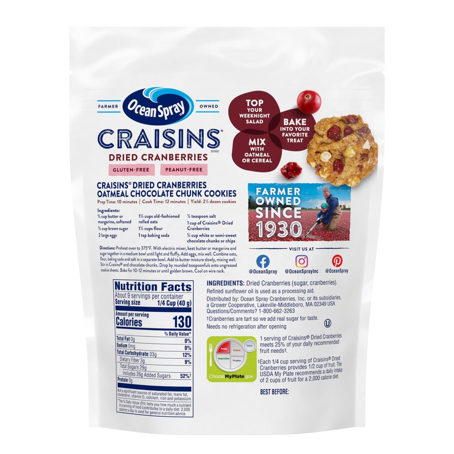 Ocean Spray Craisins Dried Cranberries, Original, 12 Ounce (Pack of 12)