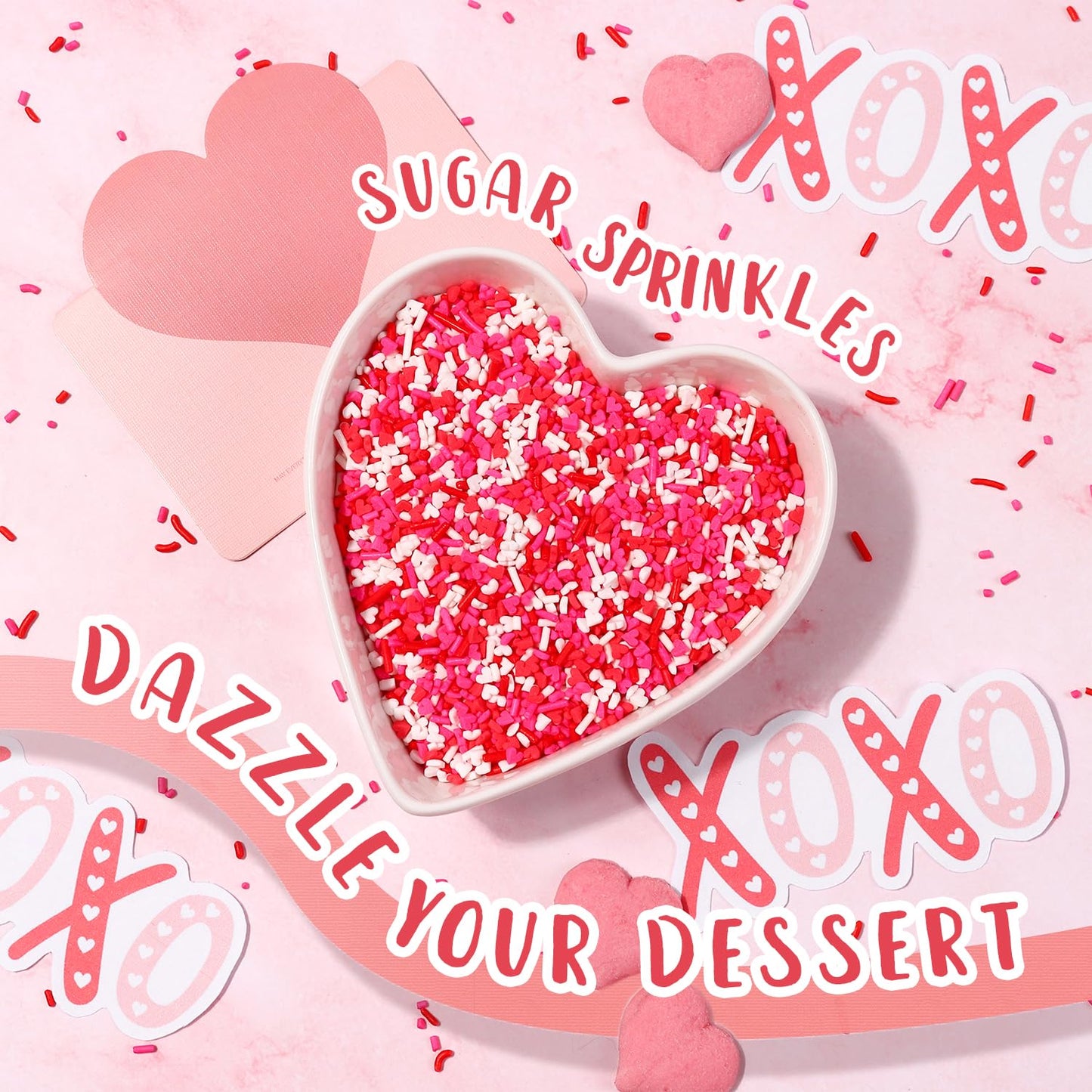 Heart Sprinkles Valentines Edible Sprinkle Mix 7 Ounces Red Pink White Heart Shapes Jimmies Perfect For Cake Decorations Baking