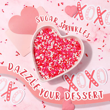 Heart Sprinkles Valentines Edible Sprinkle Mix 7 Ounces Red Pink White Heart Shapes Jimmies Perfect For Cake Decorations Baking