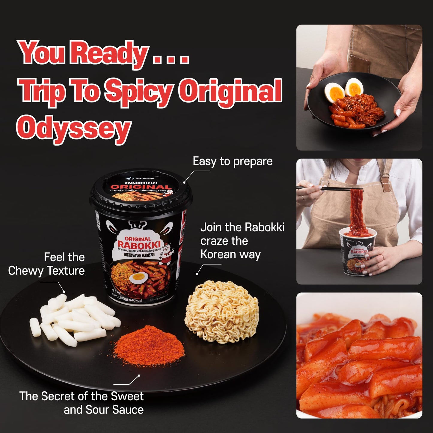 Kinikora Premium Instant Rabokki Cup - (Original Spicy Flavor, Pack Of 2) Korean Ramen & Tteokbokki | Quick & Easy, Authentic St