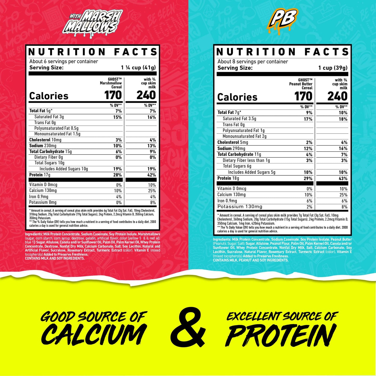 Ghost Protein Cereal, Variety Pack In Marshmallow With Lucky Charms Marshmallows & Peanut Butter (4-Pack) - 17G Protein & Good S