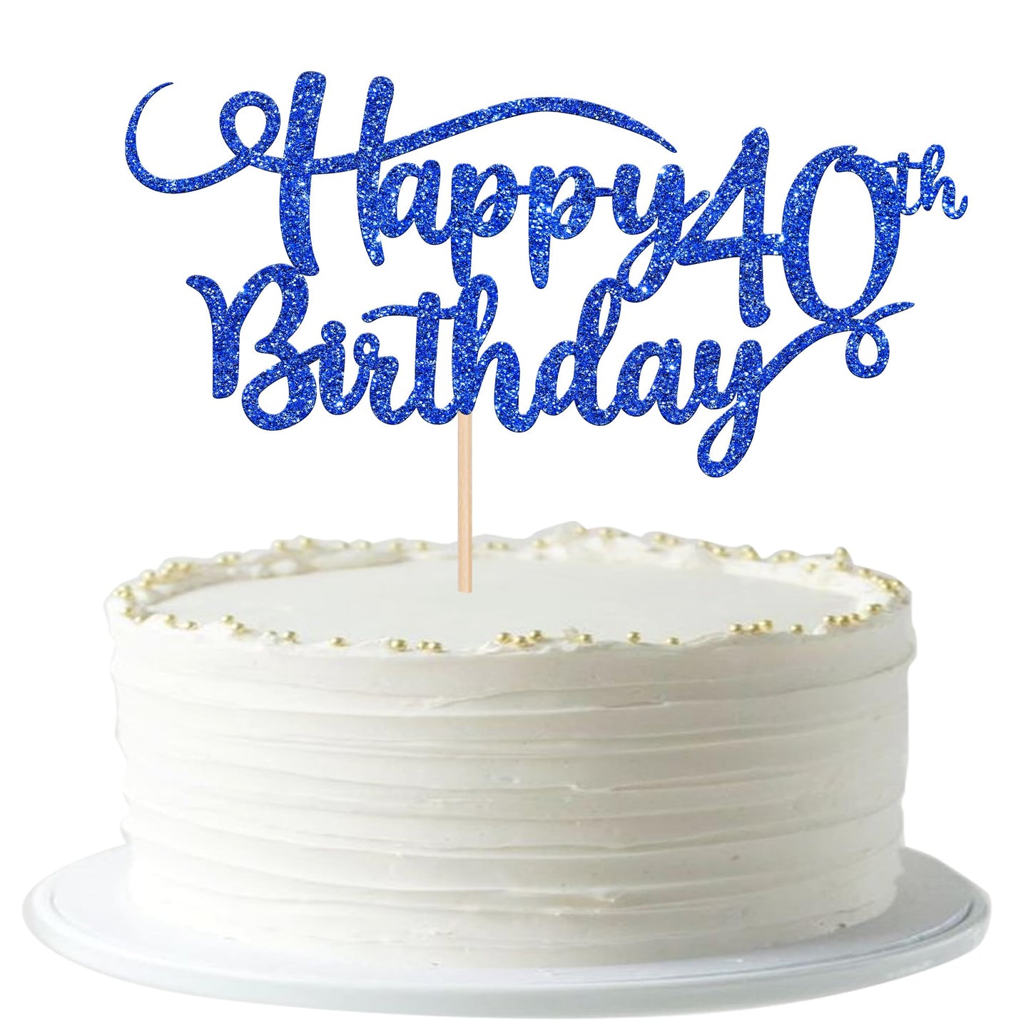 Rsstarxi Happy 40th Birthday Cake Topper, Glitter Number 40, Paper Decoration, Deep Blue, Model XM223