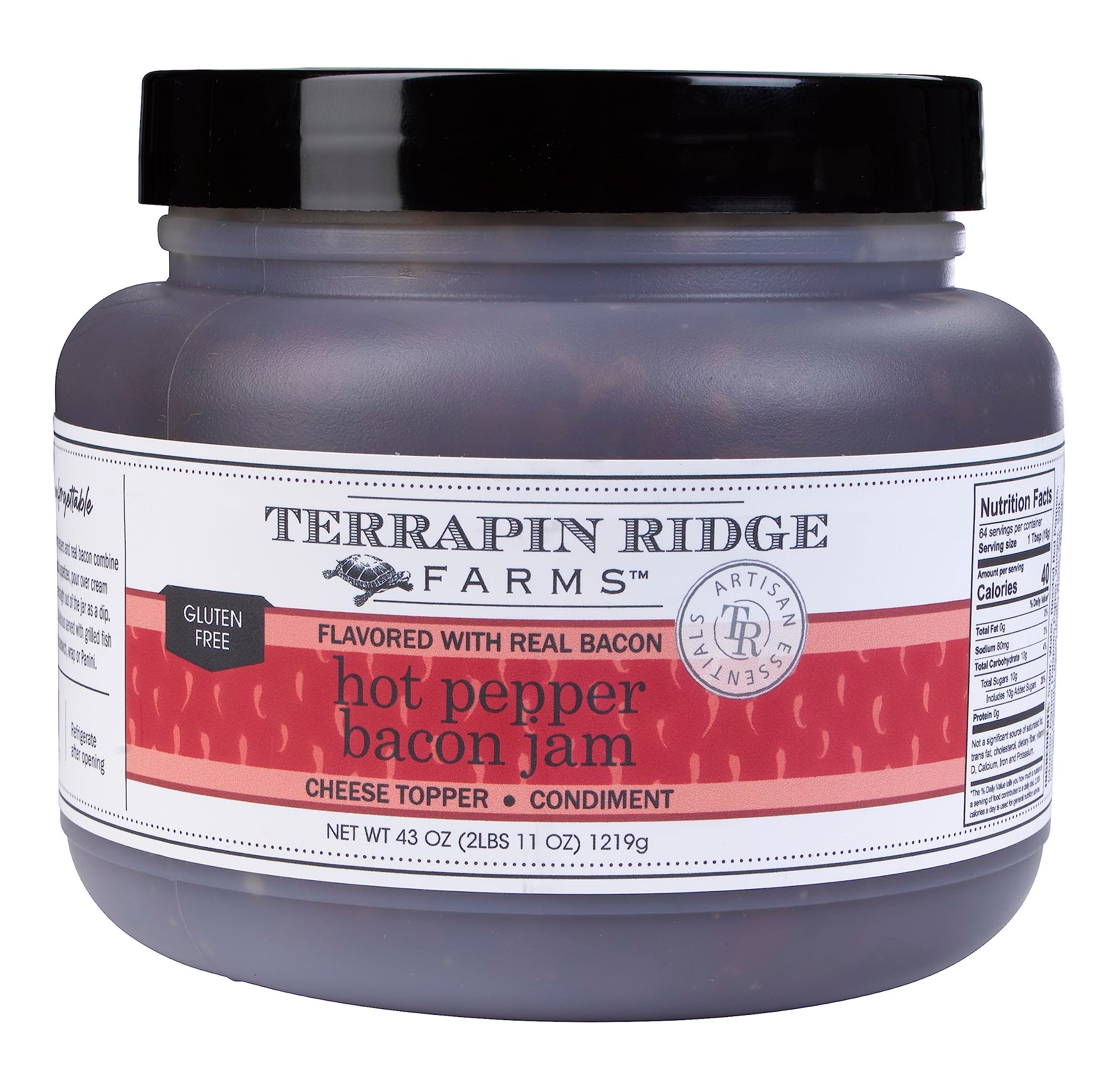 Terrapin Ridge Farms Hot Pepper Bacon Jam - Sweet & Spicy Gourmet Condiment - 43 Ounce