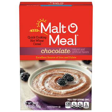 Malt-O-Meal Chocolate Hot Wheat Cereal  Instant Porridge with Folic Acid and Iron  Quick Breakfast Ready in Minutes  28 OZ Box
