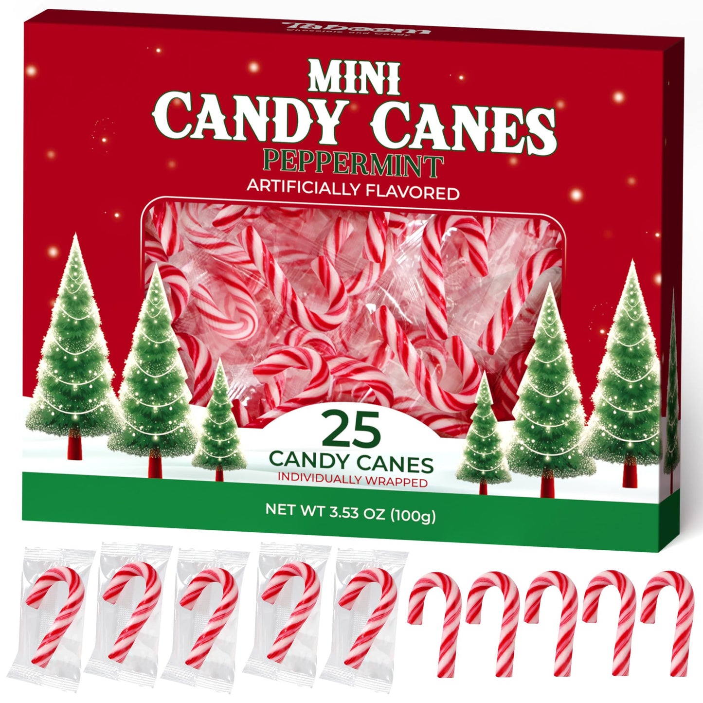 Taboom Mini Candy Cane 25 Pack - Red & White Peppermint Candy Canes for Holiday Gifts, Stocking Fillers & Party Favors