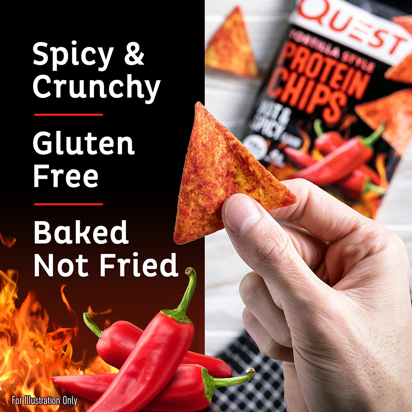 Quest Nutrition Tortilla Style Protein Chips, Hot & Spicy, 19G Of Protein, 4G Net Carbs, Gluten Free, 1.1 Ounce (Pack Of 12)