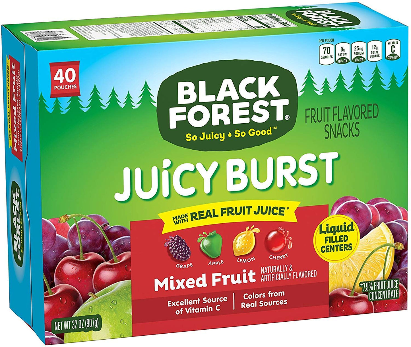 Black Forest Fruit Snacks Juicy Bursts, Mixed Fruit, 0.8-Ounce Bag, Pack of 80