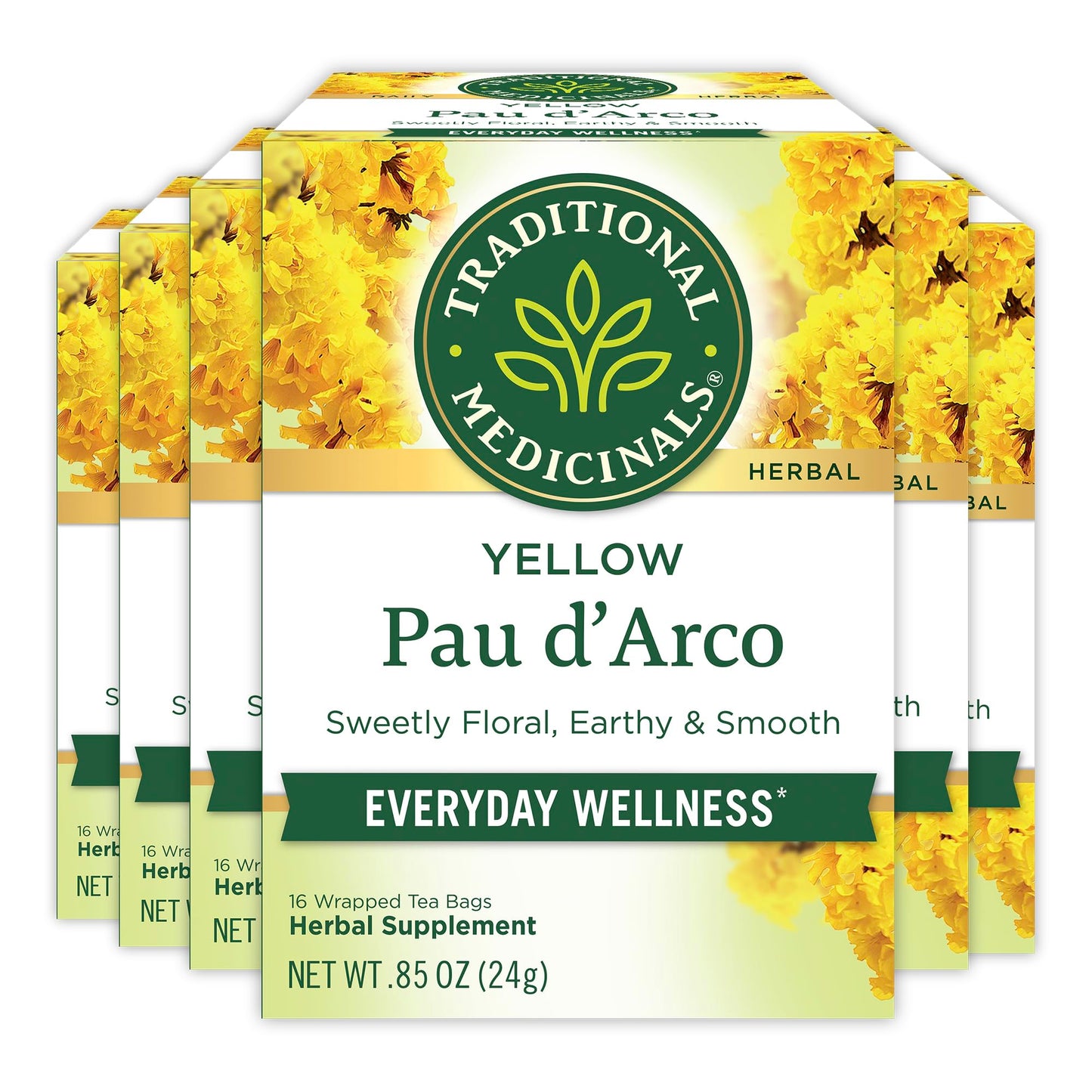 Traditional Medicinals Yellow Pau dArco Tea, Everyday Wellness, 96 Tea Bags, Pack of 6, Model 100510