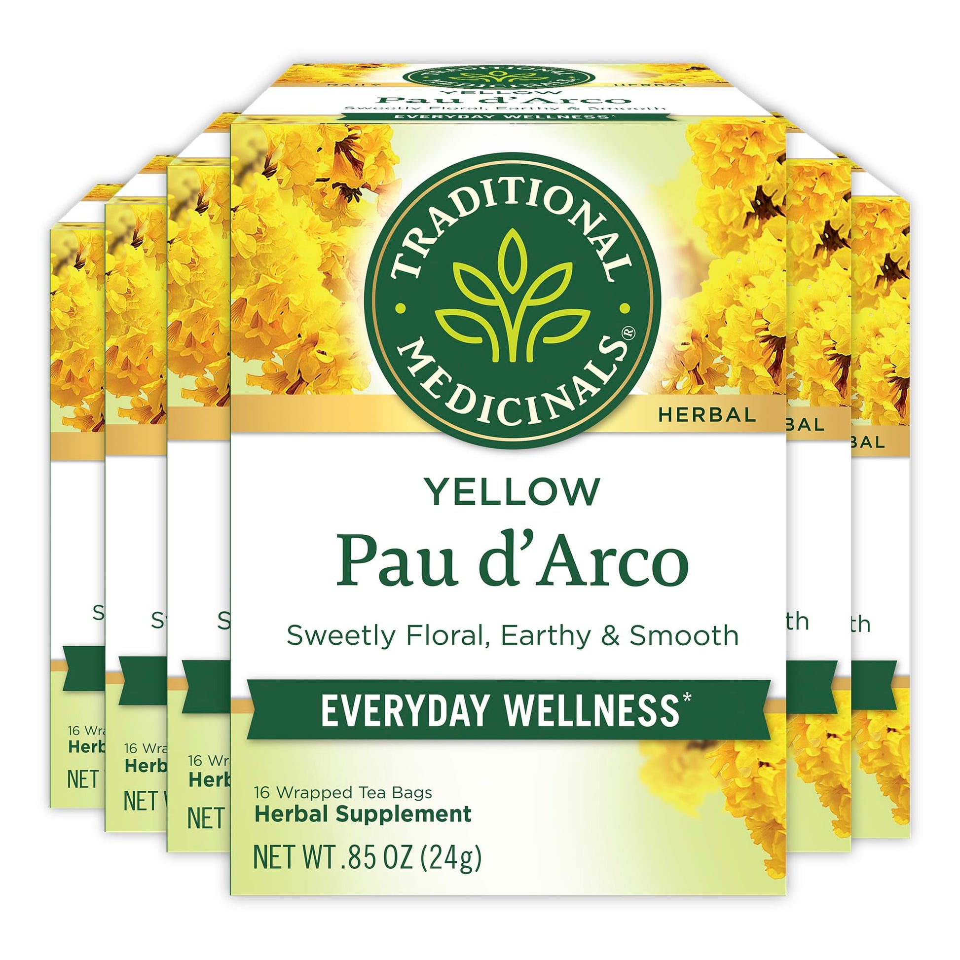 Traditional Medicinals Yellow Pau dArco Tea, Everyday Wellness, 96 Tea Bags, Pack of 6, Model 100510