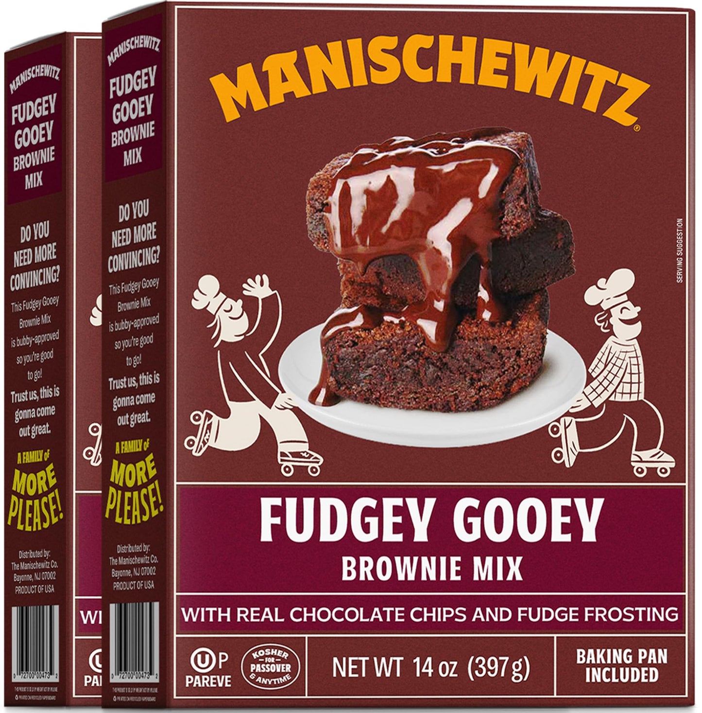 Manischewitz Fudgy Chocolate Brownie Mix With Fudge Frosting 12oz (2 Pack) | Grain Free, Kosher for Passover, Baking Pan Include