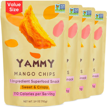 Yammy Dried Mango Chips Like Freeze Dried Fruit, No Sugar Added Crispy Dry Slices of Mangoes, Unsweetened Dehydrated Healthy Sna