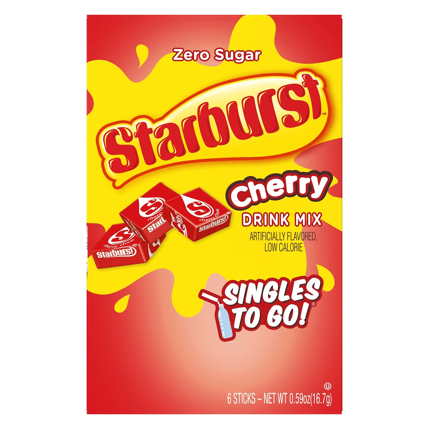 Starburst Singles To Go Powdered Drink Mix, Cherry, 3 Boxes With 6 Packets Each - 18 Total Servings, Sugar-Free Drink Powder, Ju