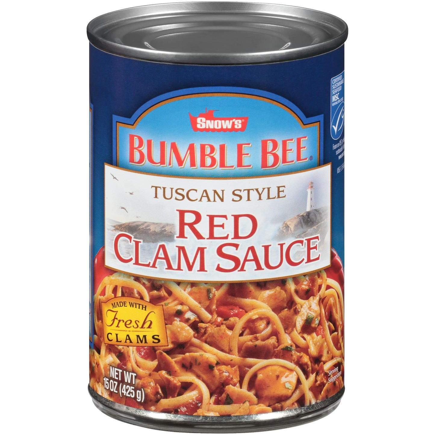 Snows Tuscan Style Red Clam Sauce, 15 oz - Authentic Italian Clam Sauce - Made with Fresh Clams, Garlic & Spices - Serve with Y