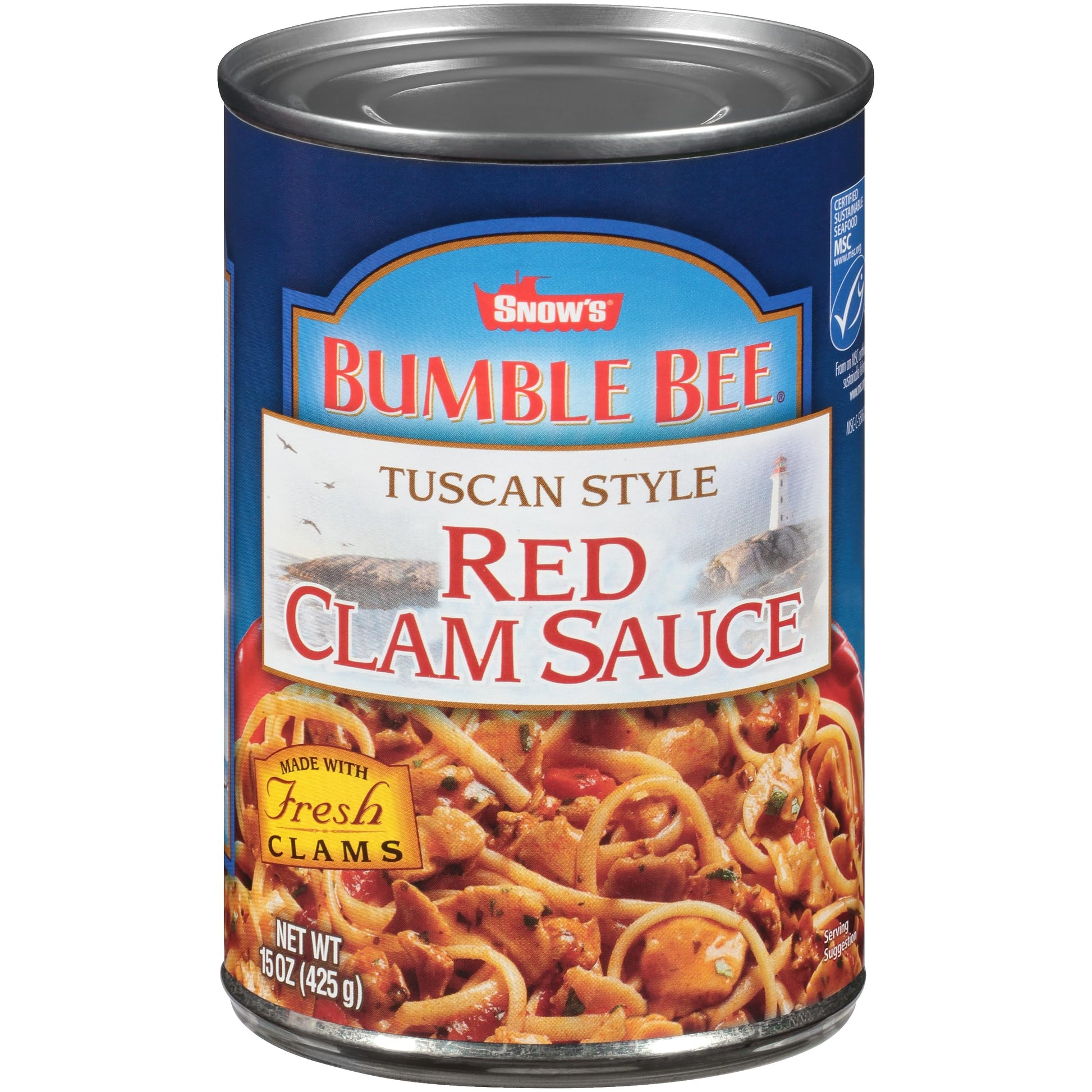 Snows Tuscan Style Red Clam Sauce, 15 oz - Authentic Italian Clam Sauce - Made with Fresh Clams, Garlic & Spices - Serve with Y