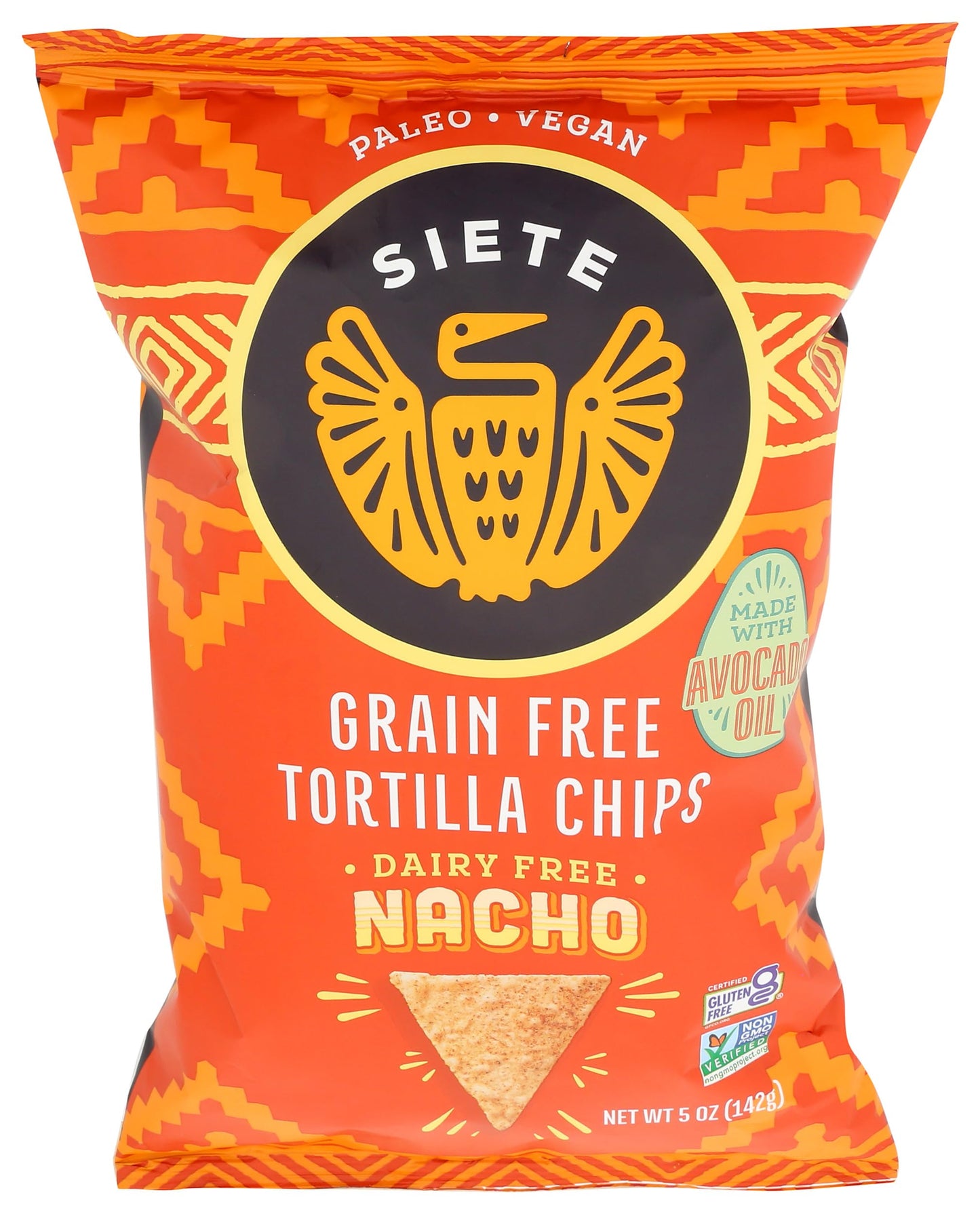 Siete Grain Free Tortilla Chips, Nacho Flavor, 5 Oz, Gluten-Free, Orange