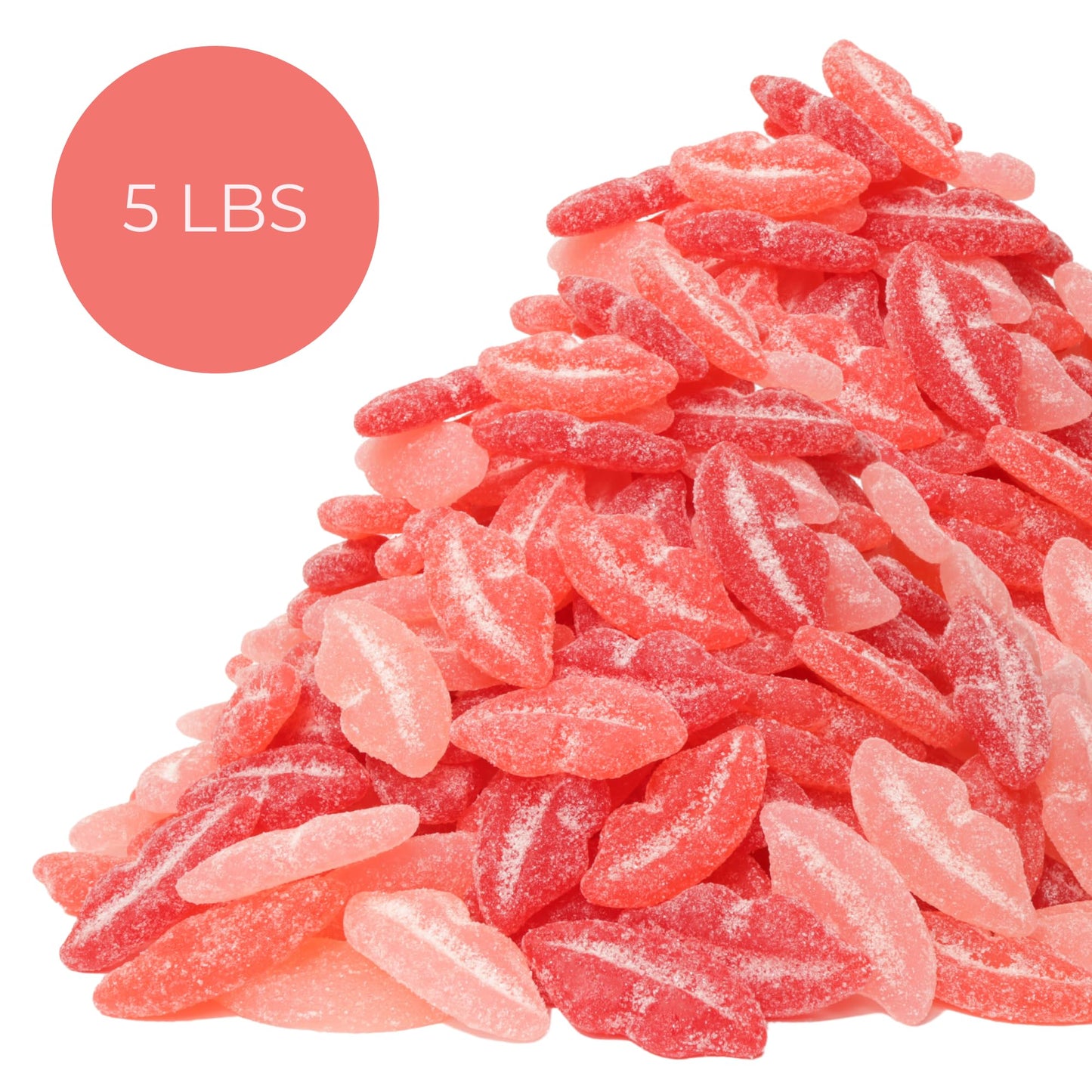 Needzo Sour Pucker Lips, Strawberry, Watermelon, And Cherry Flavored Gummy Candies, Pink And Red Chewy Lip Candy Bulk Bag 5 Poun