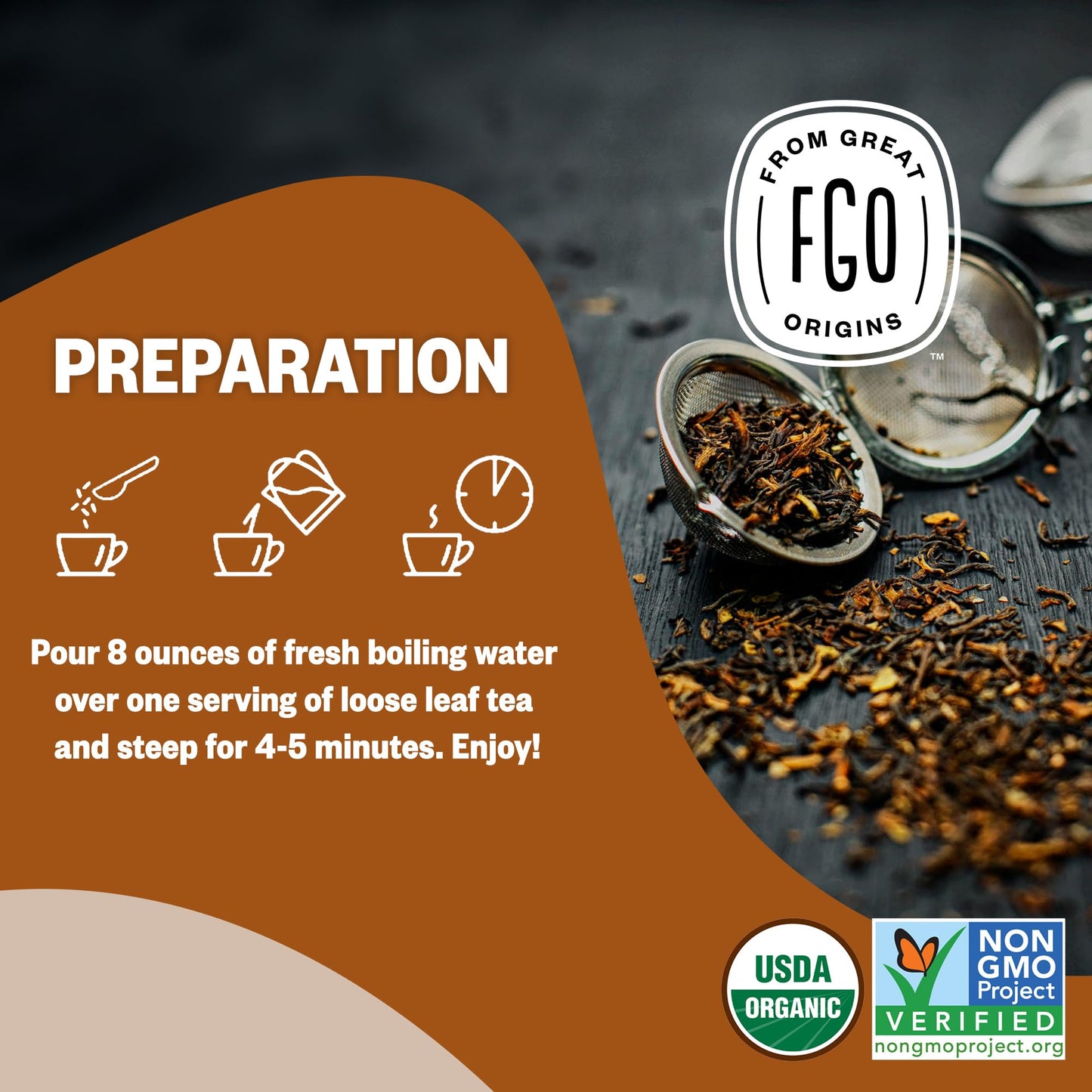 Fgo Organic Chai Tea, 4 Ounce Loose Leaf, Resealable Bag, Packaging May Vary (Pack Of 1)