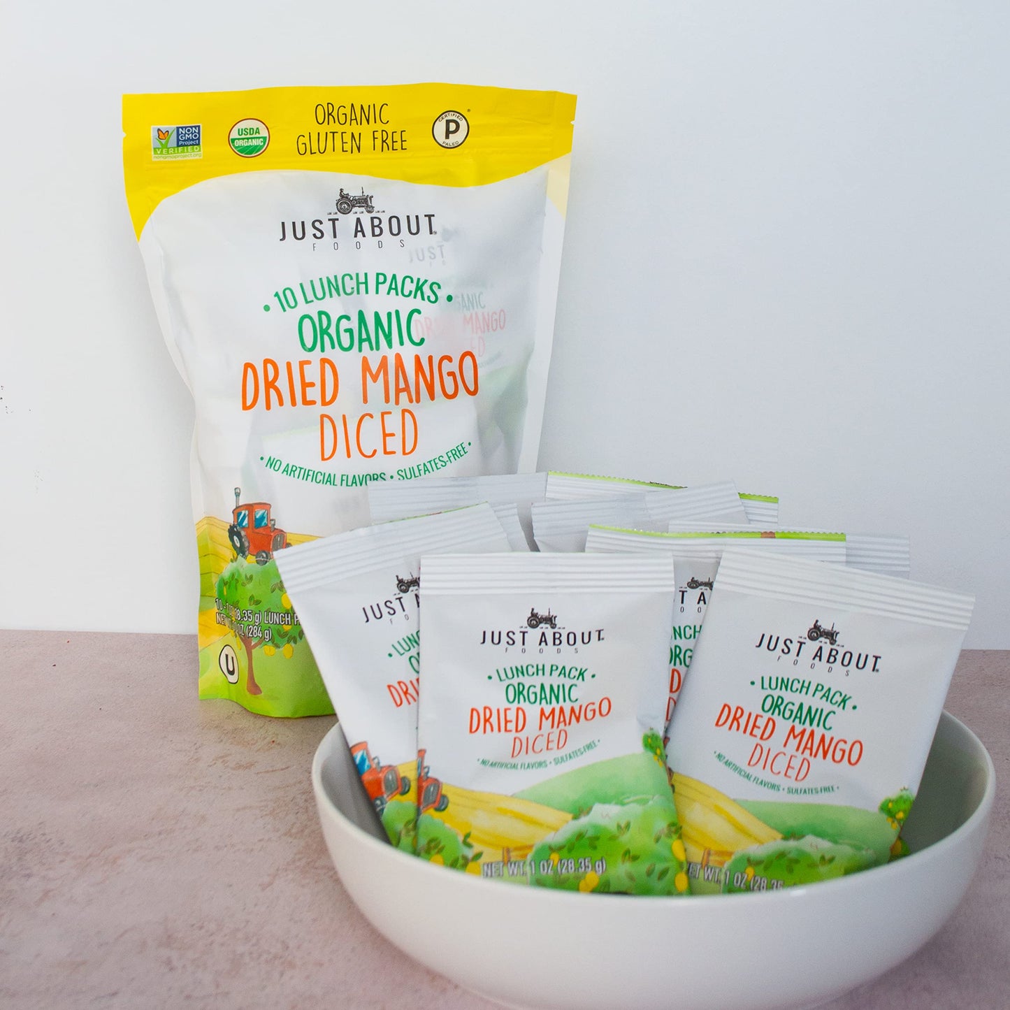 Organic Dried Mango Diced, 10 Lunch Packs 1 Oz Each, Bag Contains 10 Oz In Total