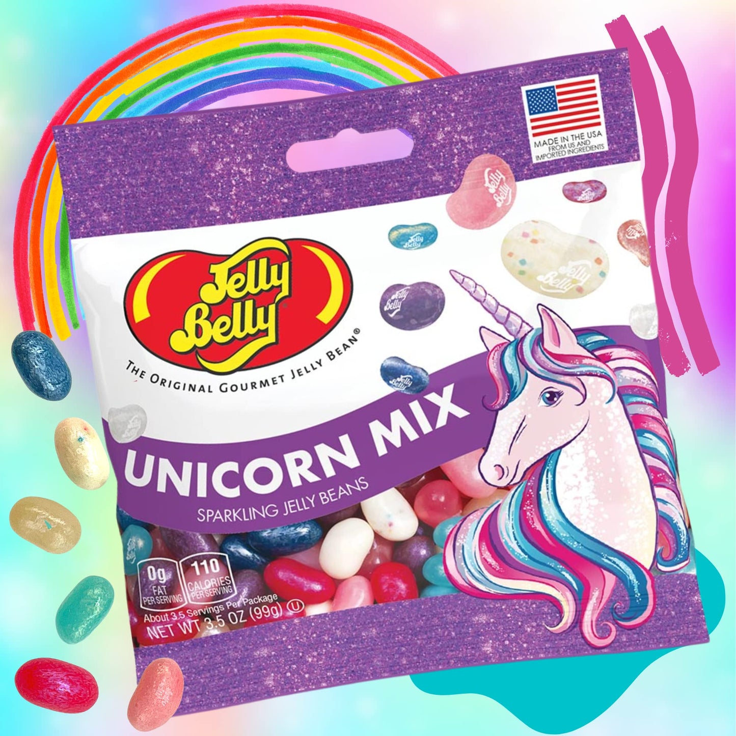 Needzo Unicorn Mix Flavored Jelly Beans, Girls Birthday Party Themed Gourmet Chewy Candy, Shareable Bagged Candies, Pack Of 3, 3