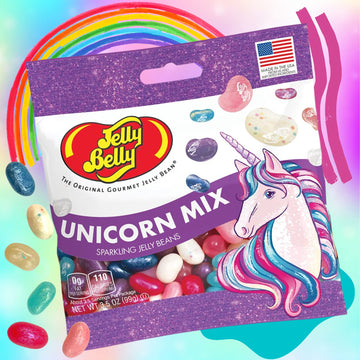 Needzo Unicorn Mix Flavored Jelly Beans, Girls Birthday Party Themed Gourmet Chewy Candy, Shareable Bagged Candies, Pack Of 3, 3