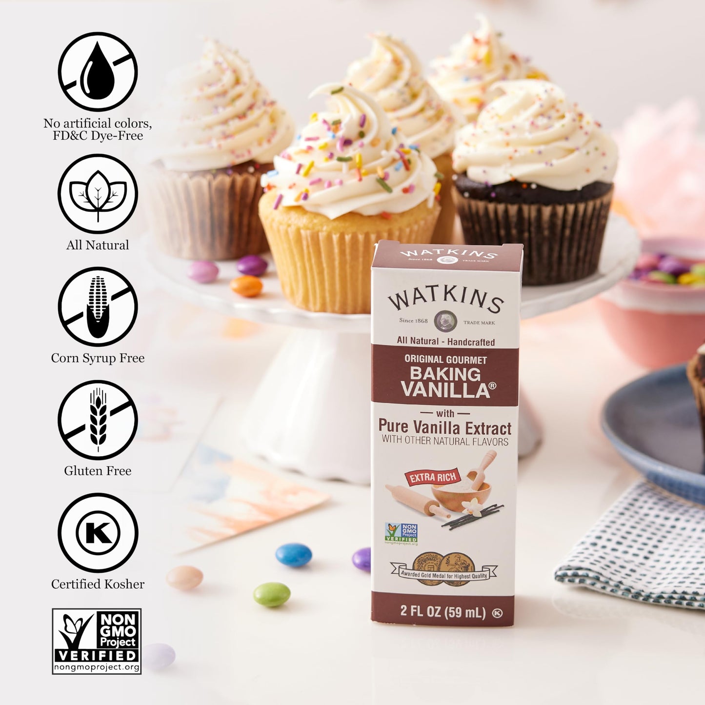 Watkins All Natural Original Gourmet Baking Vanilla With Pure Extract, 2 Fl. Oz. Bottle, 1-Pack