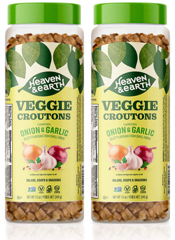 Heaven and Earth Onion Garlic Veggie Croutons, 12oz (2 Pack) | Gluten Free, Low Carb, Great for Salads, Soups, and Snacking
