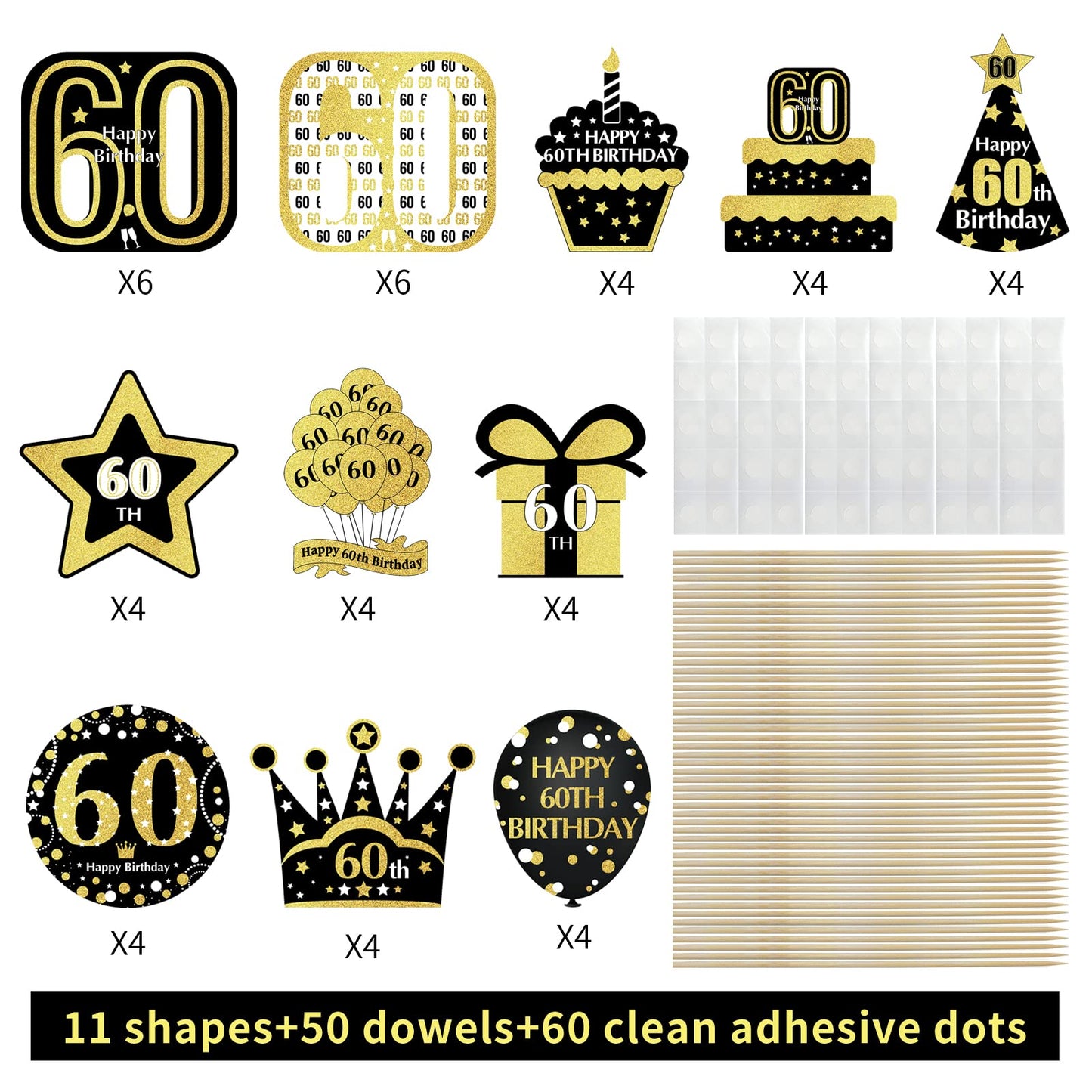 48Pcs 60Th Birthday Cupcake Toppers Decorations For Men Women, Gold 60 Birthday Cake Topper Party Supplies, Happy Sixty Birthday