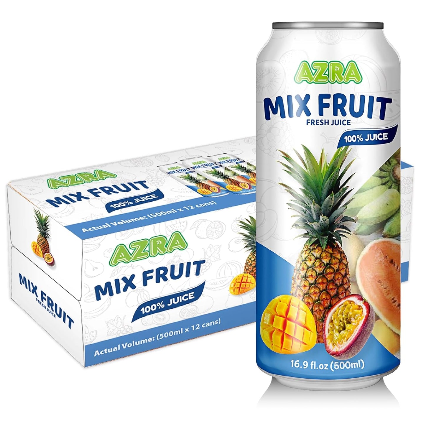 AZRA 100% Organic Juice – 500ml Cans, Zero Sugar Beverages Variety Pack for Healthy Kids & Adults