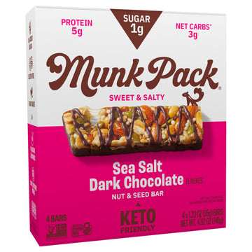 Munk Pack Keto Nut & Seed Bar, Sea Salt Dark Chocolate, 4 Count 1.23 oz