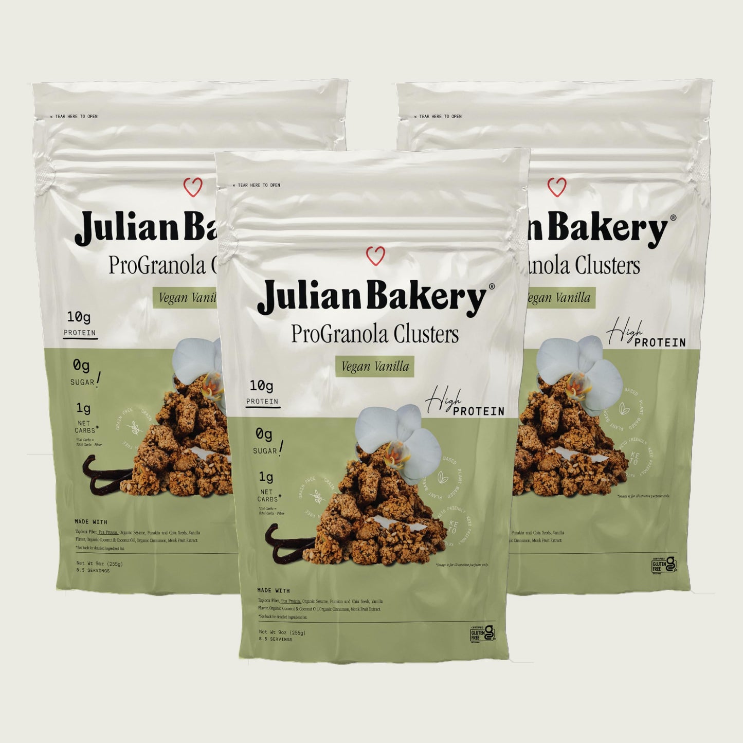 Julian Bakery ProGranola Cereal | Vegan | Vanilla Cluster | 10g Protein | 1 Net Carb | Gluten-Free | Grain-Free | 9oz (3 PACK)