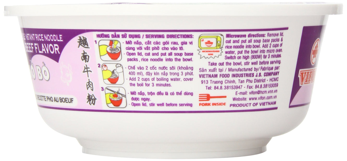 Vifon Pho Vietnamese Beef Rice Noodles Oriental Style Ph? B Bowl, 2.4 Ounce (Pack of 12)