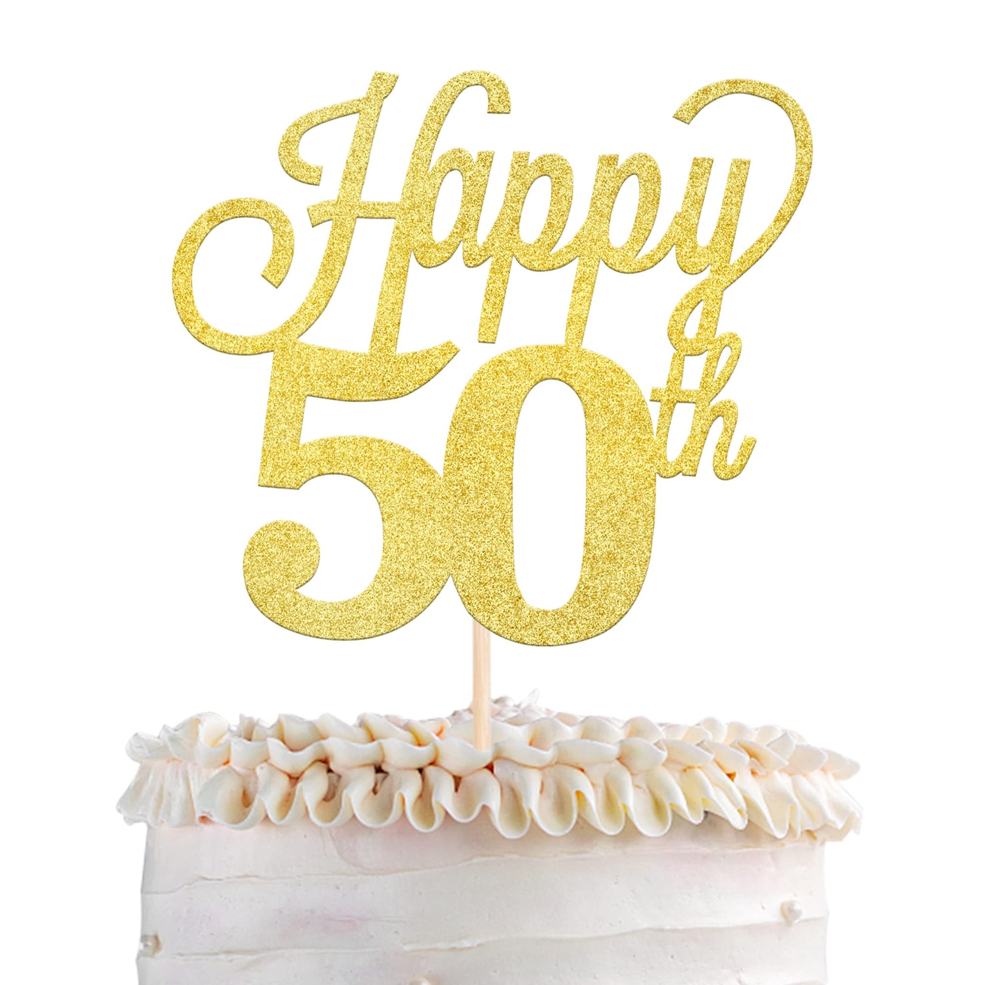 YCTHUNFISH 50th Birthday Cake Topper Black Glitter Number 50, Bamboo Material, Gold Color, Party Supplies for 50th Anniversary Celebrations