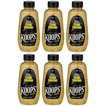 Koops' Stone Ground Mustard – Old-Fashioned Mustard, Gluten-Free, Kosher, Non-Gmo, Made In The Usa, From Quality Mustard Seeds, Robust And Coarse Flavor – 12 Oz, Pack Of 6
