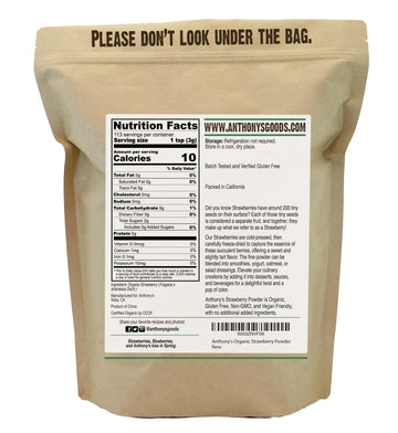 Anthony's Organic Strawberry Powder, 12 oz - Freeze Dried, Gluten Free, No Sugar Added, Non-GMO Superfood