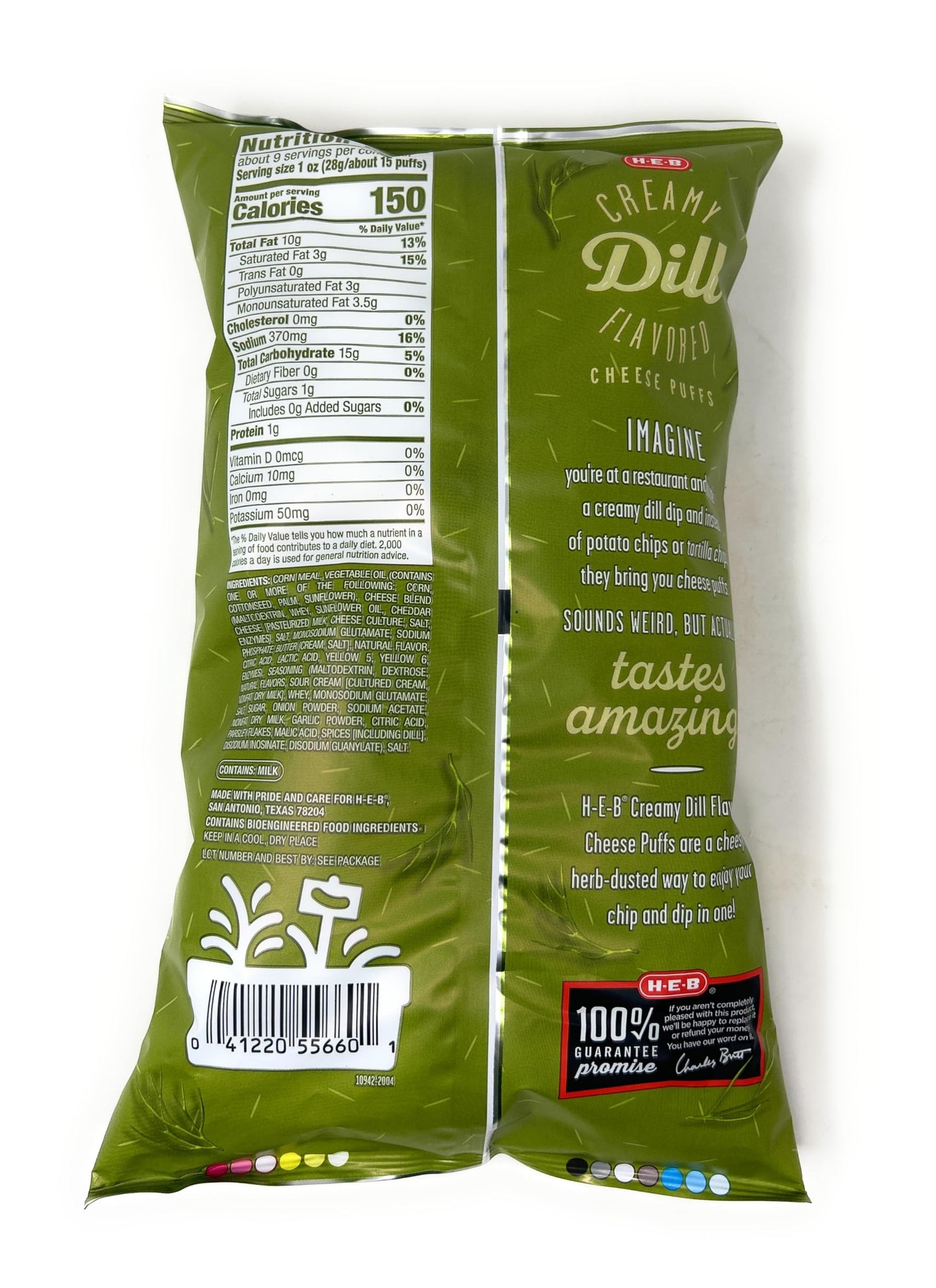 H-E-B Creamy Dill Pickle Flavored Cheese Puffs Chips 8.5oz - 1 bag