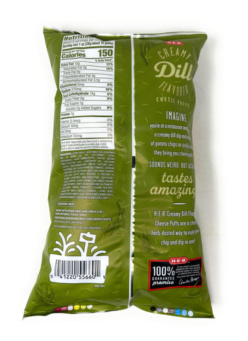 H-E-B Creamy Dill Pickle Flavored Cheese Puffs Chips 8.5oz - 1 bag