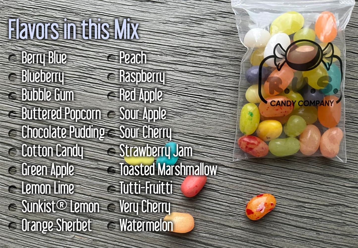 Jelly Belly Jelly Bean Assorted Flavor - 9.8Oz Bag With R.U.S. Candy Pocket Size Travel Bag + 3 R.U.S. Candy Cards (Kids Mix)