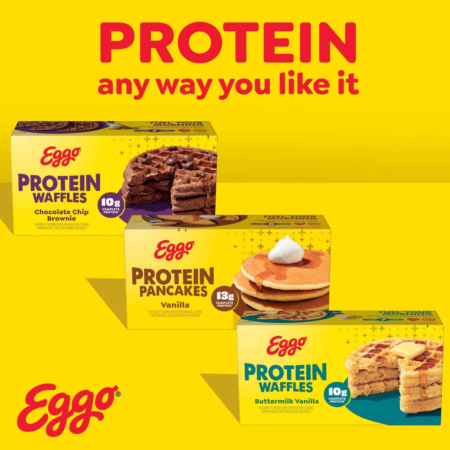 Eggo Protein Frozen Waffles, Frozen Breakfast, Protein Snacks, Chocolate Chip Brownie, 12.3oz Box (10 Waffles)