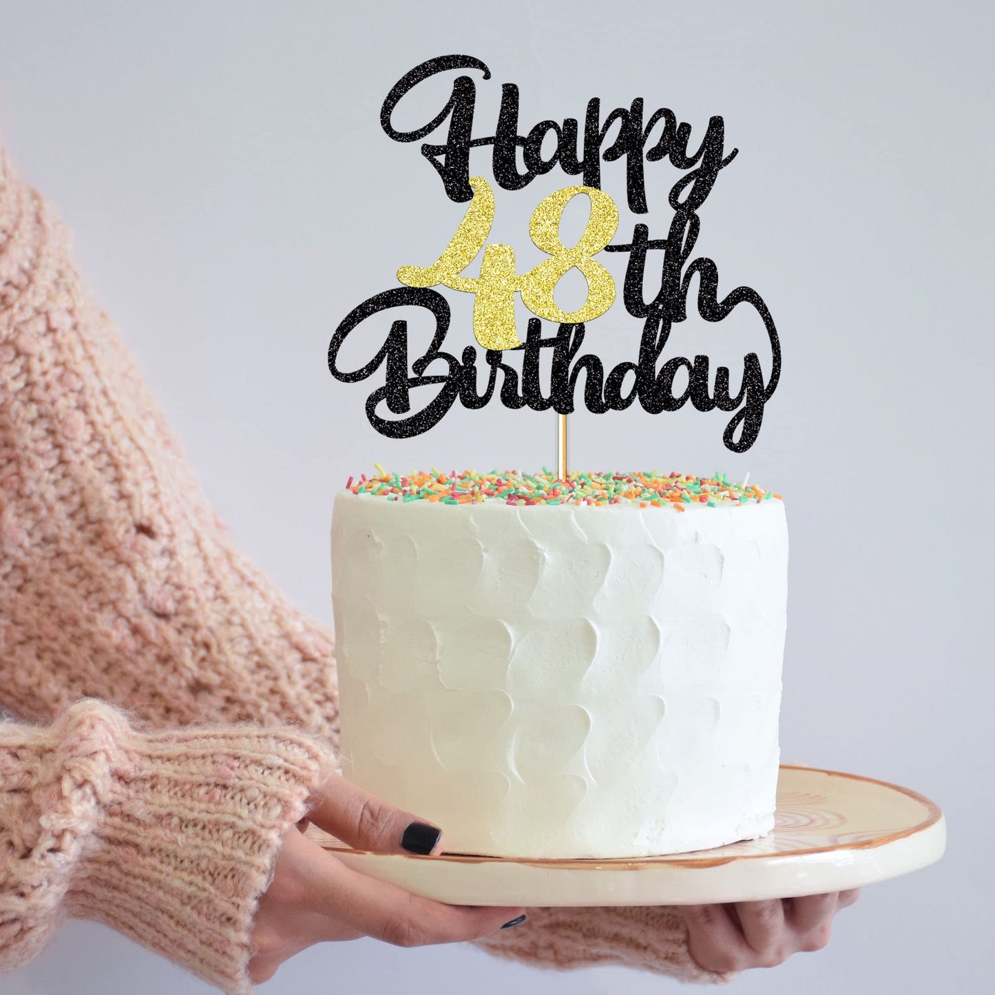 Klionjor 48Th Birthday Cake Topper & Decoration - Happy Birthday Party Decoration Gift Plugin