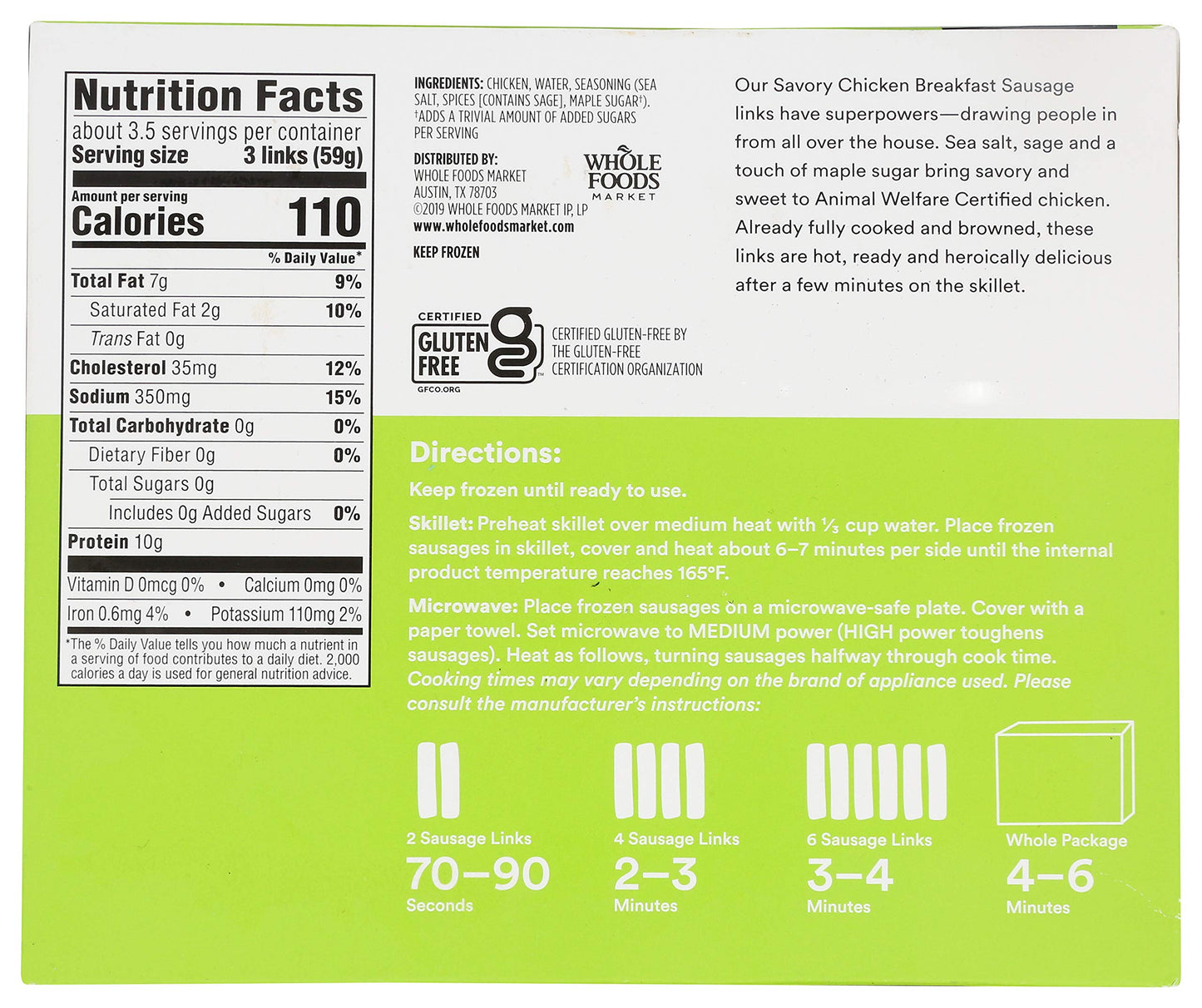 365 Everyday Value, Savory Chicken Breakfast Sausage (Frozen), 10 Count