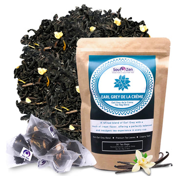 Sou Zen Earl Grey 30 Corn-Fiber Pyramid Tea Bags | Premium Loose Leaf Blend | Naturally Organic Ingredients, No Additives (Cream