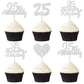 Gyufise 24Pcs 25Th Anniversary Cupcake Toppers Silver 25Th Wedding Anniversary Heart Cake Decorations For 25 Silver Wedding Cele