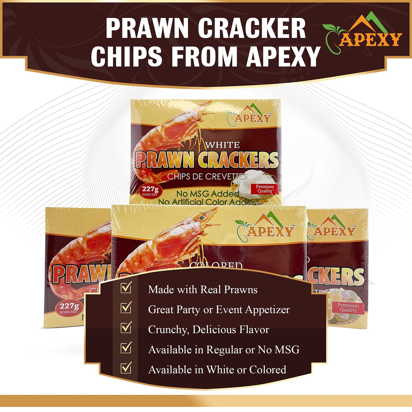 APEXY Prawn  ers Uncooked Shrimp Chips, 8 oz Pack of 2 Multi Color, Crispy Party Appetizers and Snacks