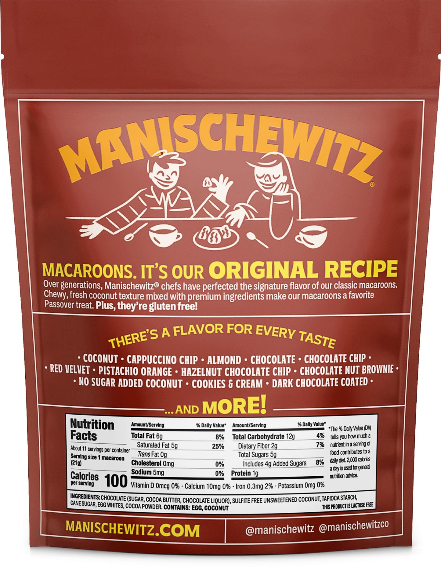 Manishewitz Double Chocolate Coated Coconut Macaroons 8Oz, Resealable Bag, Dairy Free, Gluten Free, Kosher (Including Passover)