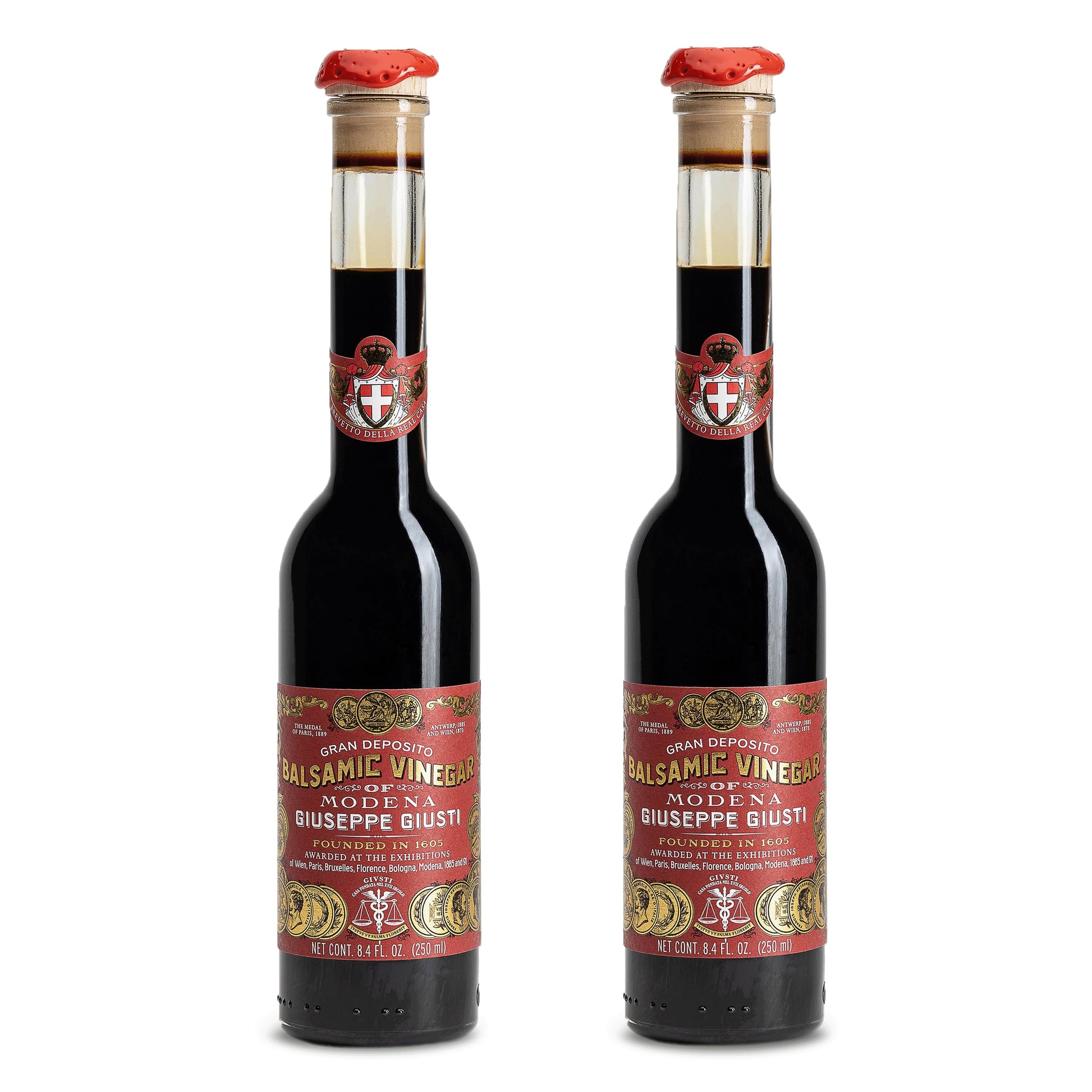 Giusti Balsamic Vinegar of Modena IGP – 3 Gold Medals Gran Deposito, Matured, Thick & Balanced Authentic Italian Gourmet Aceto Balsamico di Modena IGP, Made in Italy – 8.45 fl oz (250 ml) - Pack of 2