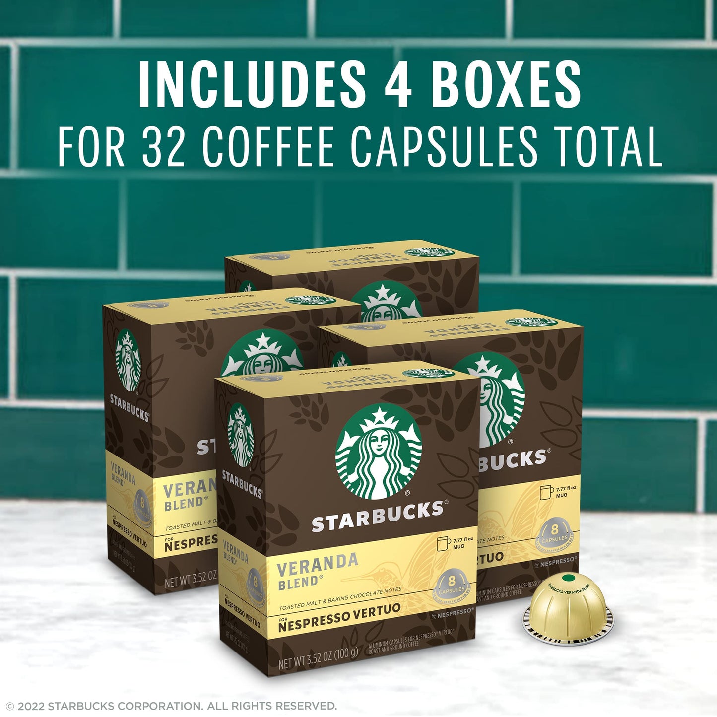 Starbucks by Nespresso Vertuo Blonde Roast Coffee Pods, Veranda Blend, 32-count, 8 Count (Pack of 4)