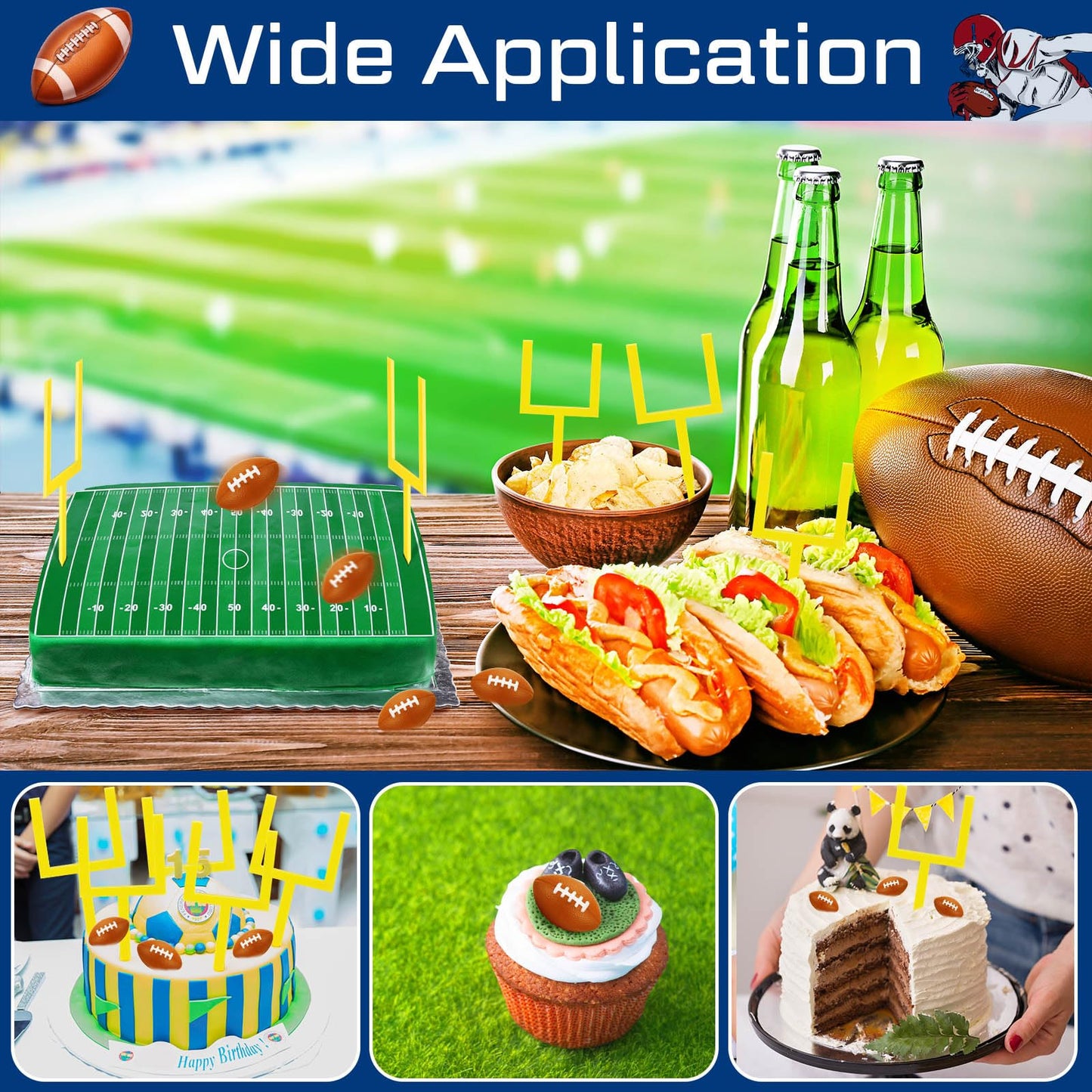 Taiyin 9 Pcs Football Cake Decorations 6 Cake Goal Post Topper Field 3 Mini Sport Balls For Football Themed Birthday Party Event