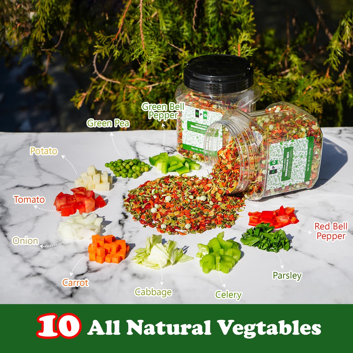 Npg Freeze-Dried Vegetable Mix 16 Oz (1 Lb), 10-Blend Dehydrated Vegetables Blend Of Carrots, Onions, Tomatoes, Potatoes, Bell P